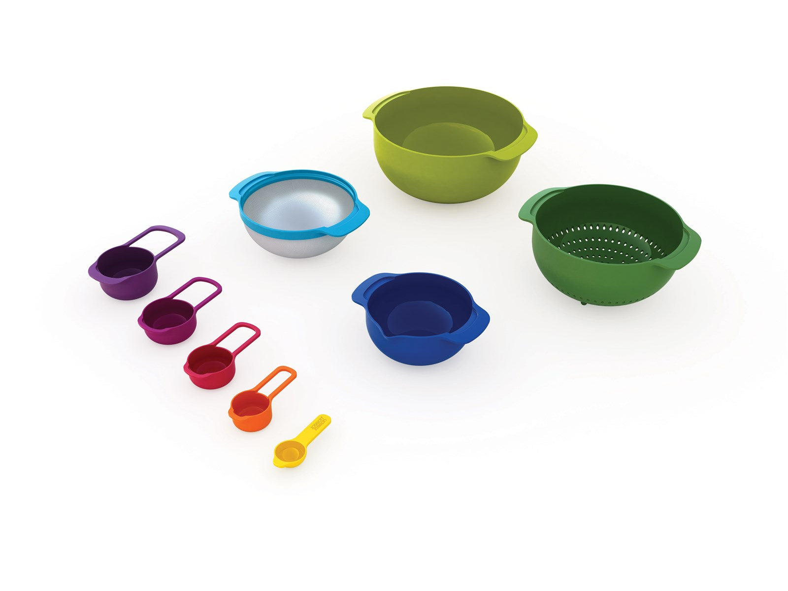 Entdecken Sie das Nest 9 Plus Schüssel-Messlöffelset von Joseph Joseph: 9 platzsparende, langlebige und spülmaschinenfeste Küchenhelfer für präzises Kochen.