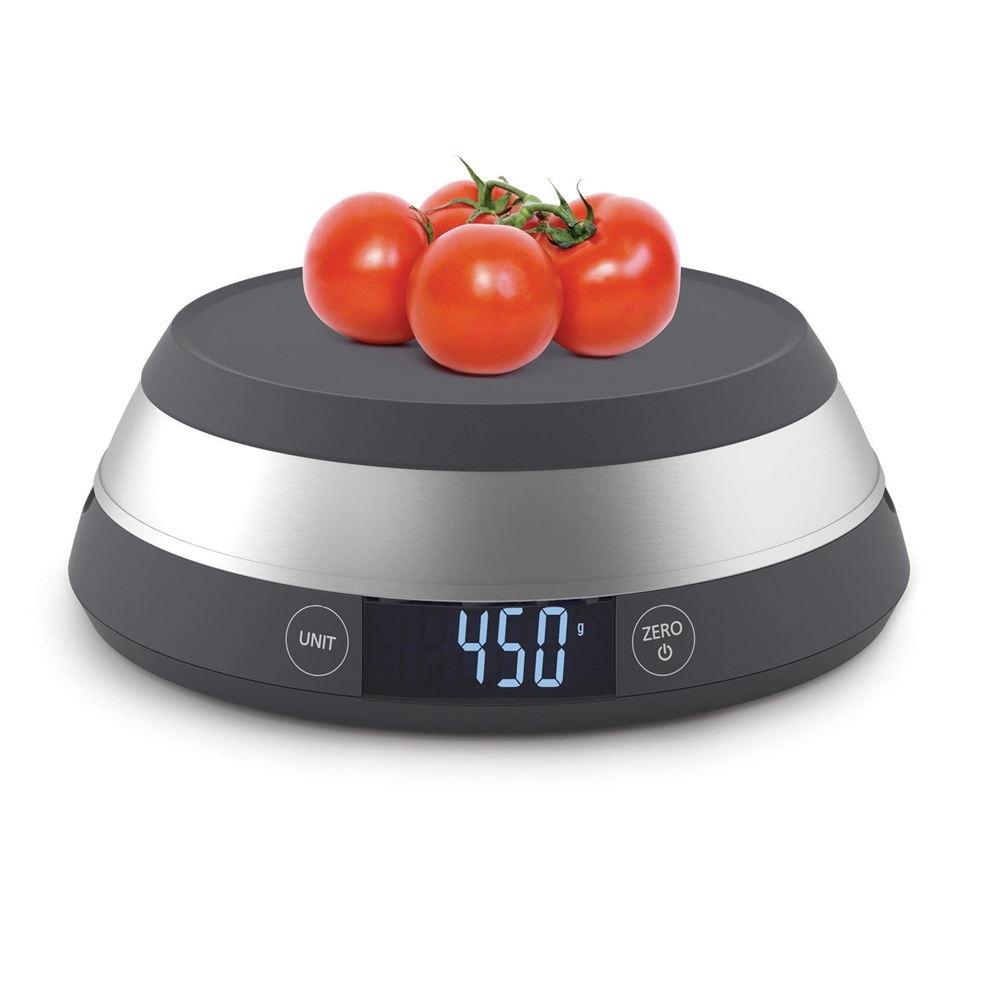 Vielseitige 2-in-1 Waage von Joseph Joseph in modernem Grau.