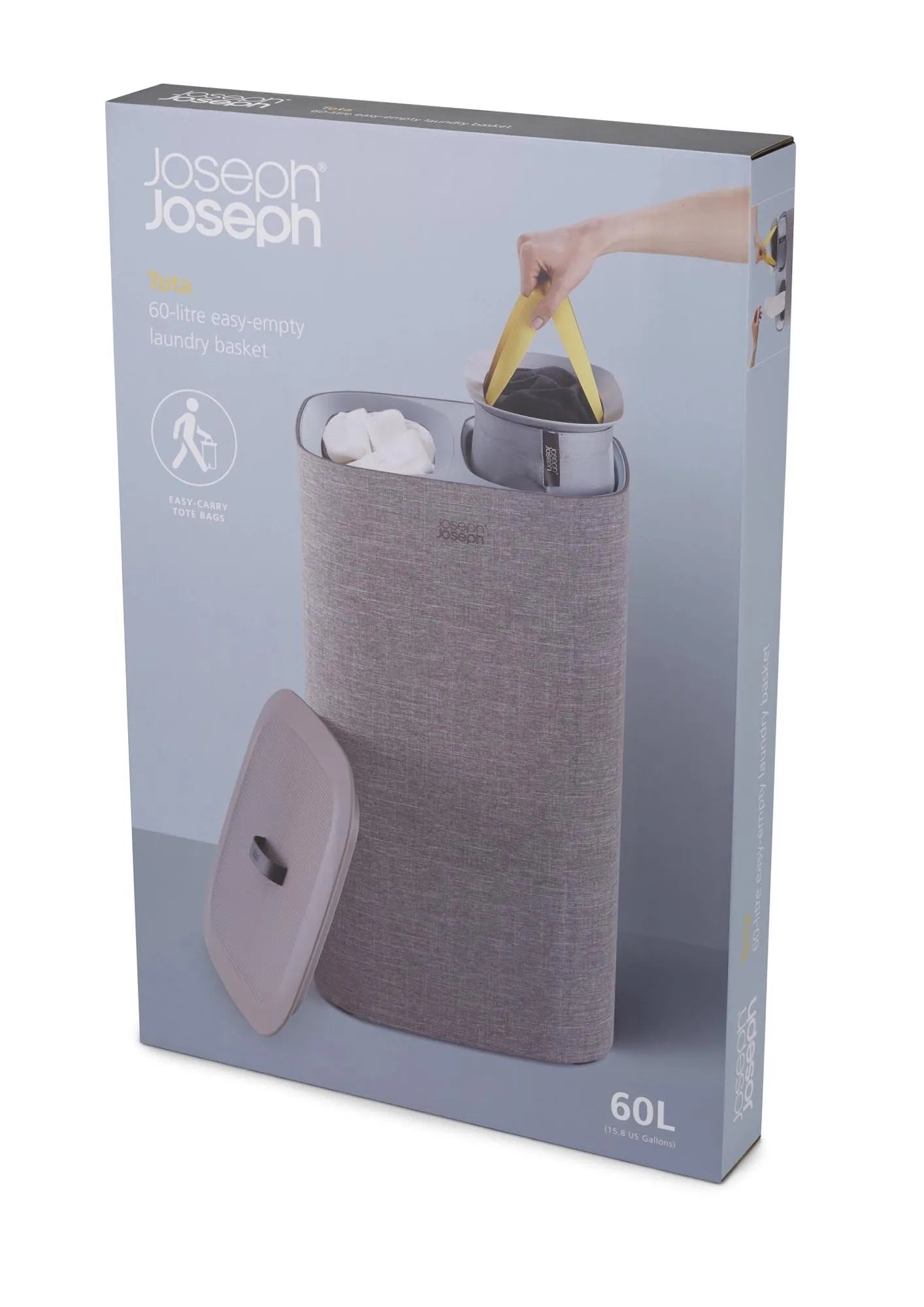 Stilvoller 60L Wäschetrennkorb in Grau von Joseph Joseph für Ordnung.