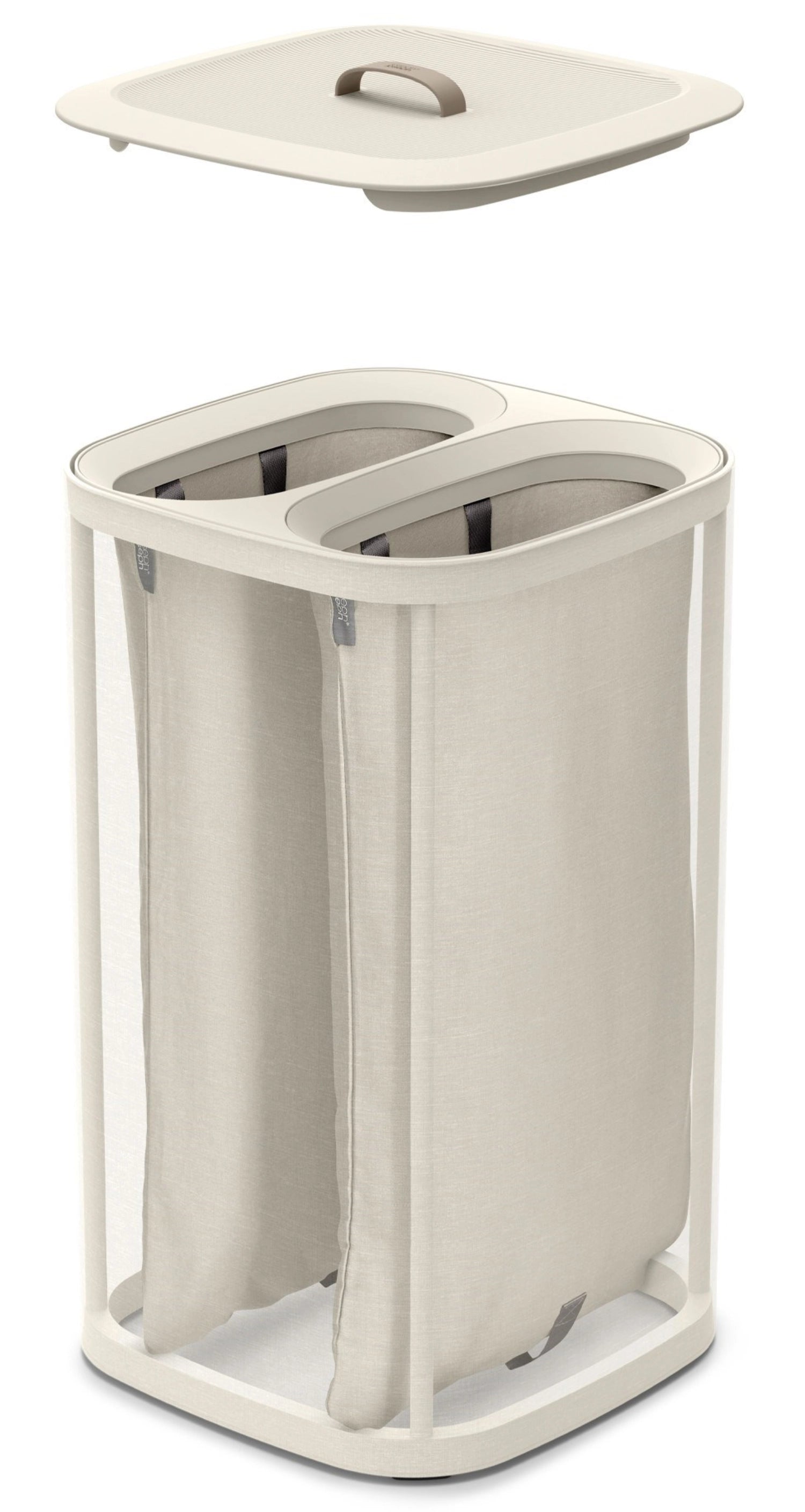 Moderner Wäschekorb Tota 60L in Ecru von Joseph Joseph, perfekt für die stilvolle Aufbewahrung von Wäsche und Textilien in jedem Zuhause.