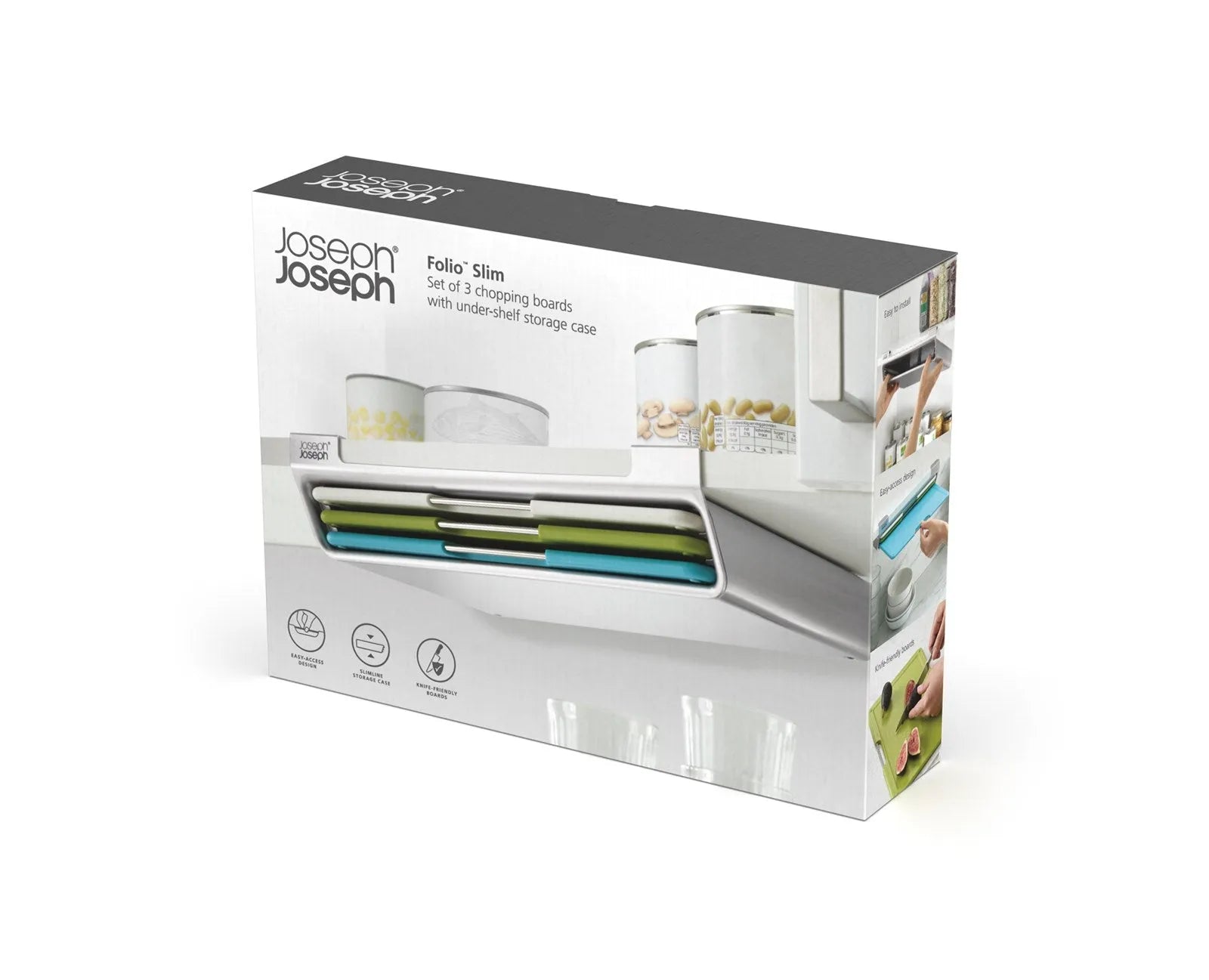 Folio Slim: Innovatives 3-teiliges Schneidebrett-Set für kleine Küchen.