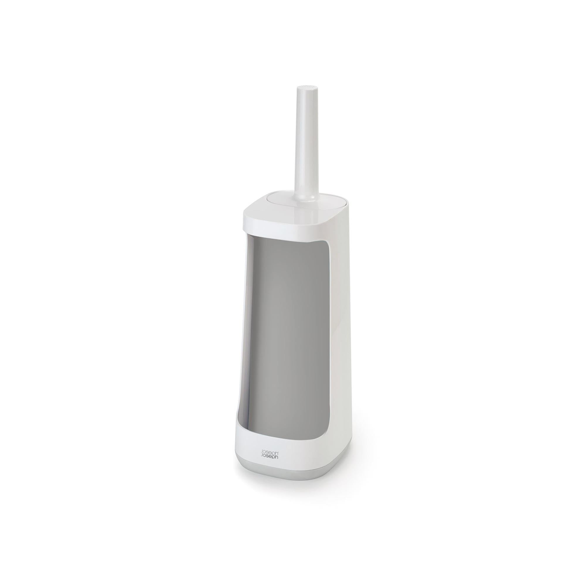 Moderne Flex Plus Toilettenbürste von Joseph Joseph in Weiß und Grau: Praktisch, robust und mit praktischem Fach für Badutensilien.