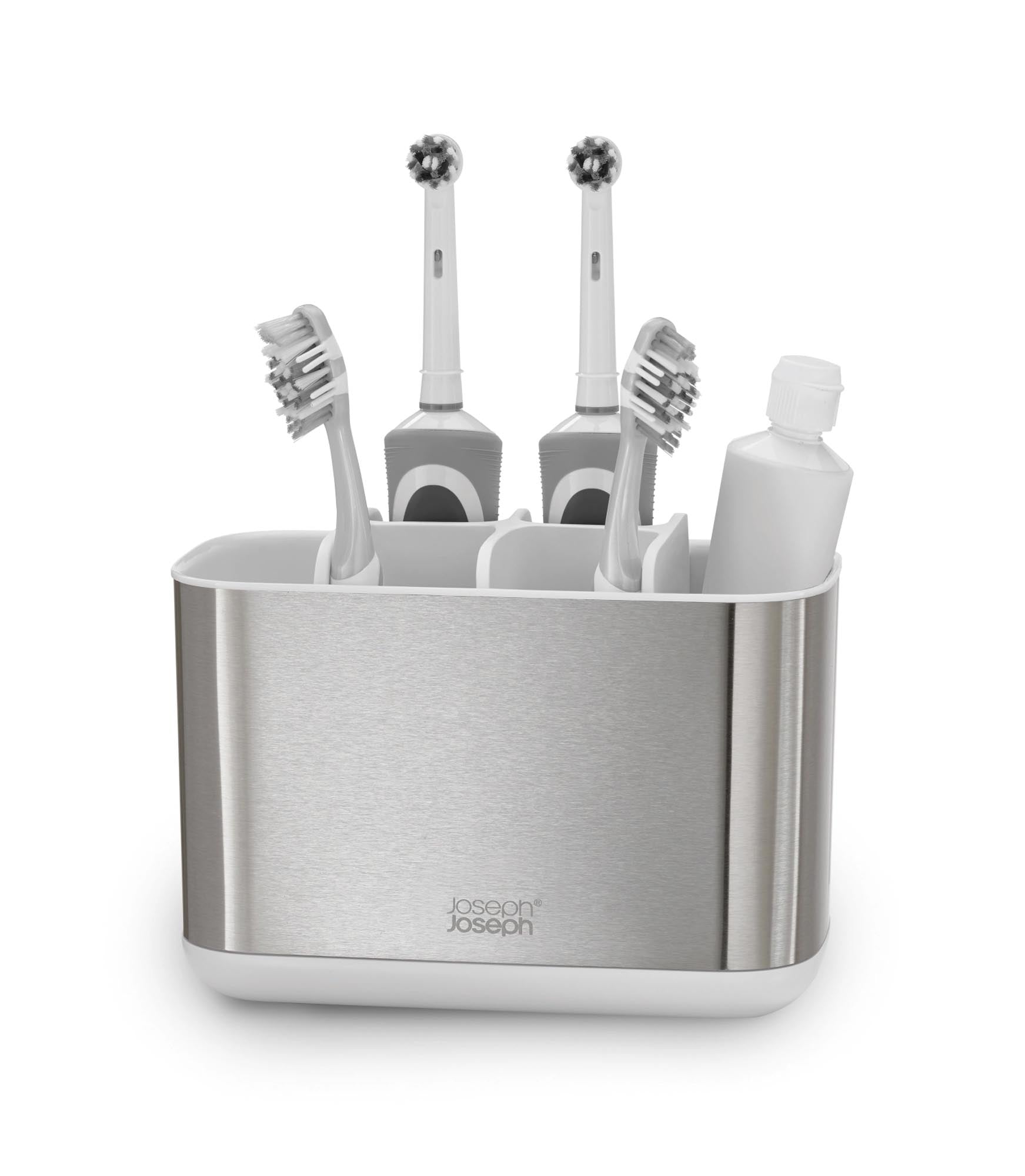 Stilvoller EasyStore Steel Zahnbürstenhalter in Weiß von Joseph Joseph.