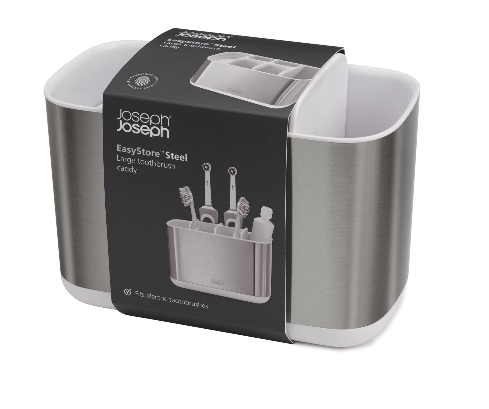 Praktischer Zahnbürstenhalter in elegantem Weiß von Joseph Joseph. Ideal für Ordnung und Hygiene im Badezimmer, mit Platz für 4 Zahnbürsten.