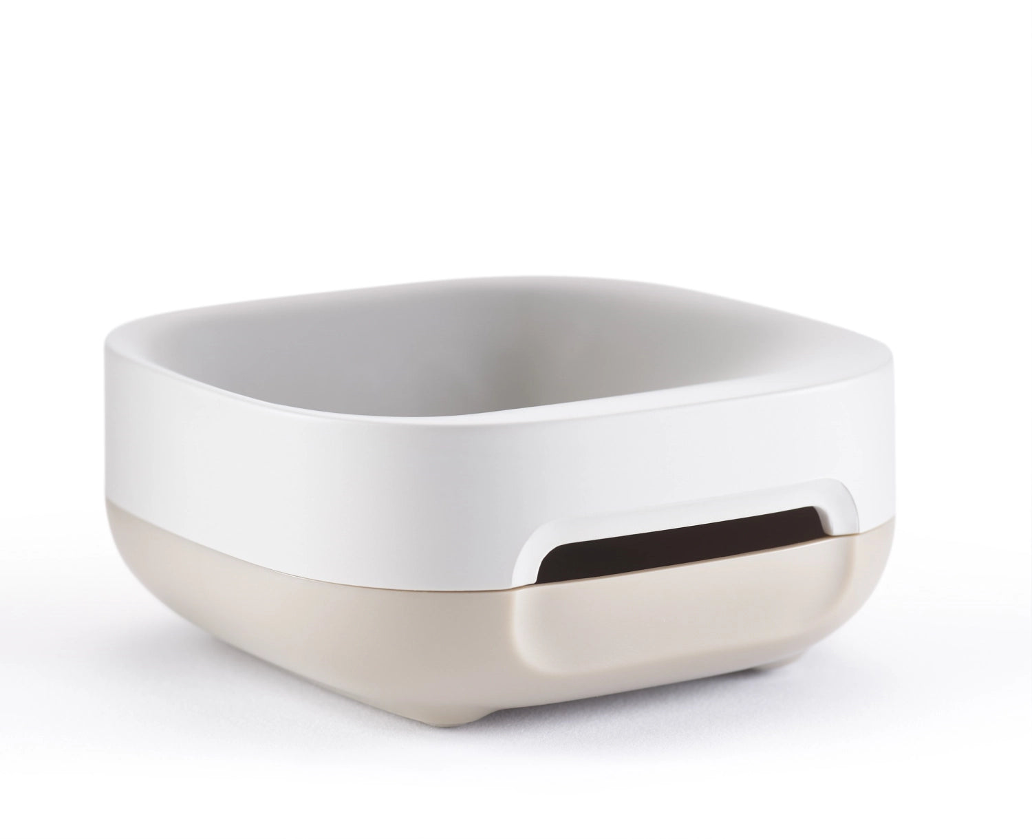 Kompakte Seifenschale in Ecru von Joseph Joseph, perfekt für kleine Räume, modernes Design und praktische Seifenaufbewahrung.