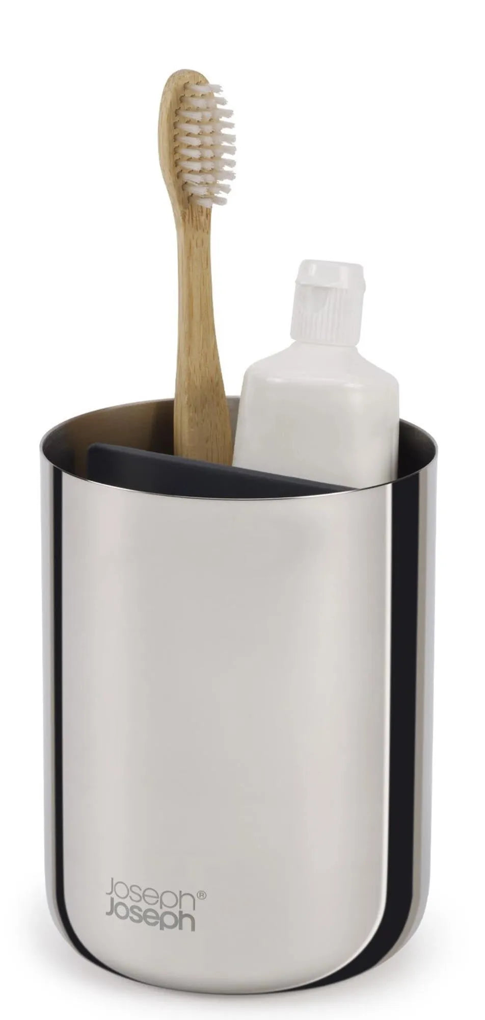 Stilvoller Zahnbürstenhalter aus Edelstahl von Joseph Joseph.