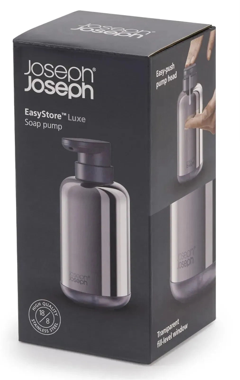 Stilvoller Seifenspender aus Edelstahl von Joseph Joseph EasyStore.