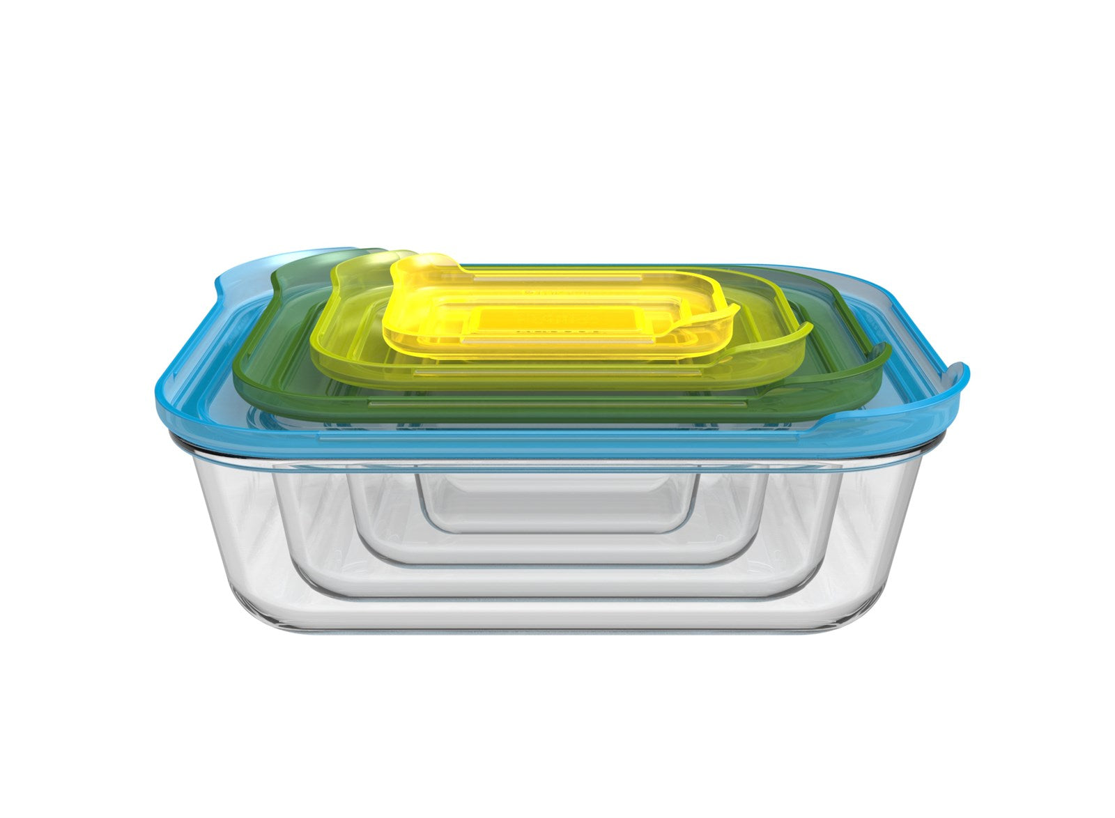 Praktisches 4-teiliges Set aus robustem Borosilikatglas für die stilvolle und frische Aufbewahrung von Lebensmitteln und Snacks.