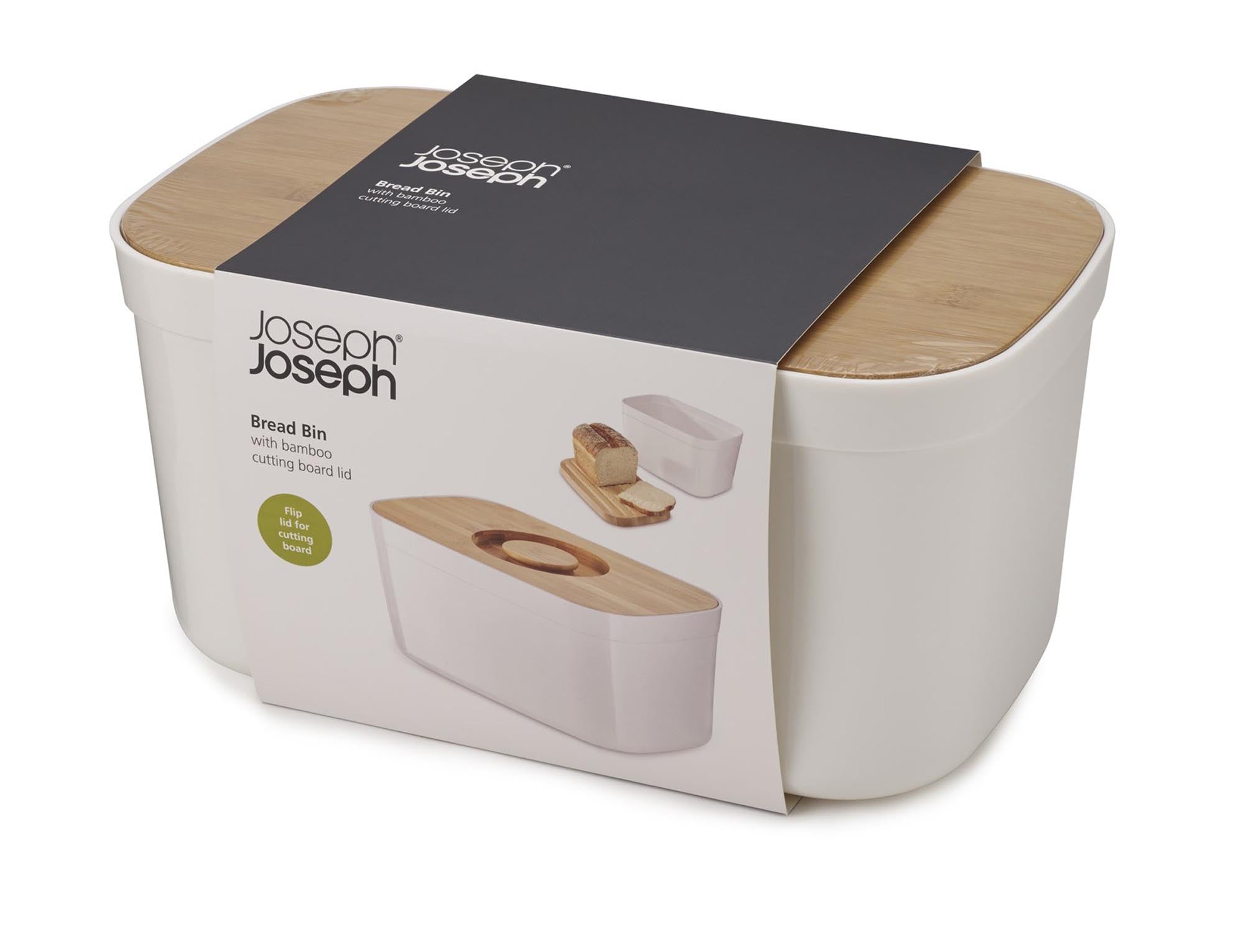 Stilvolle Brotbox aus Polypropylen und Bambus, 37x18x22 cm, weiss. Ideal für frisches Brot, Picknicks und moderne Küchen.