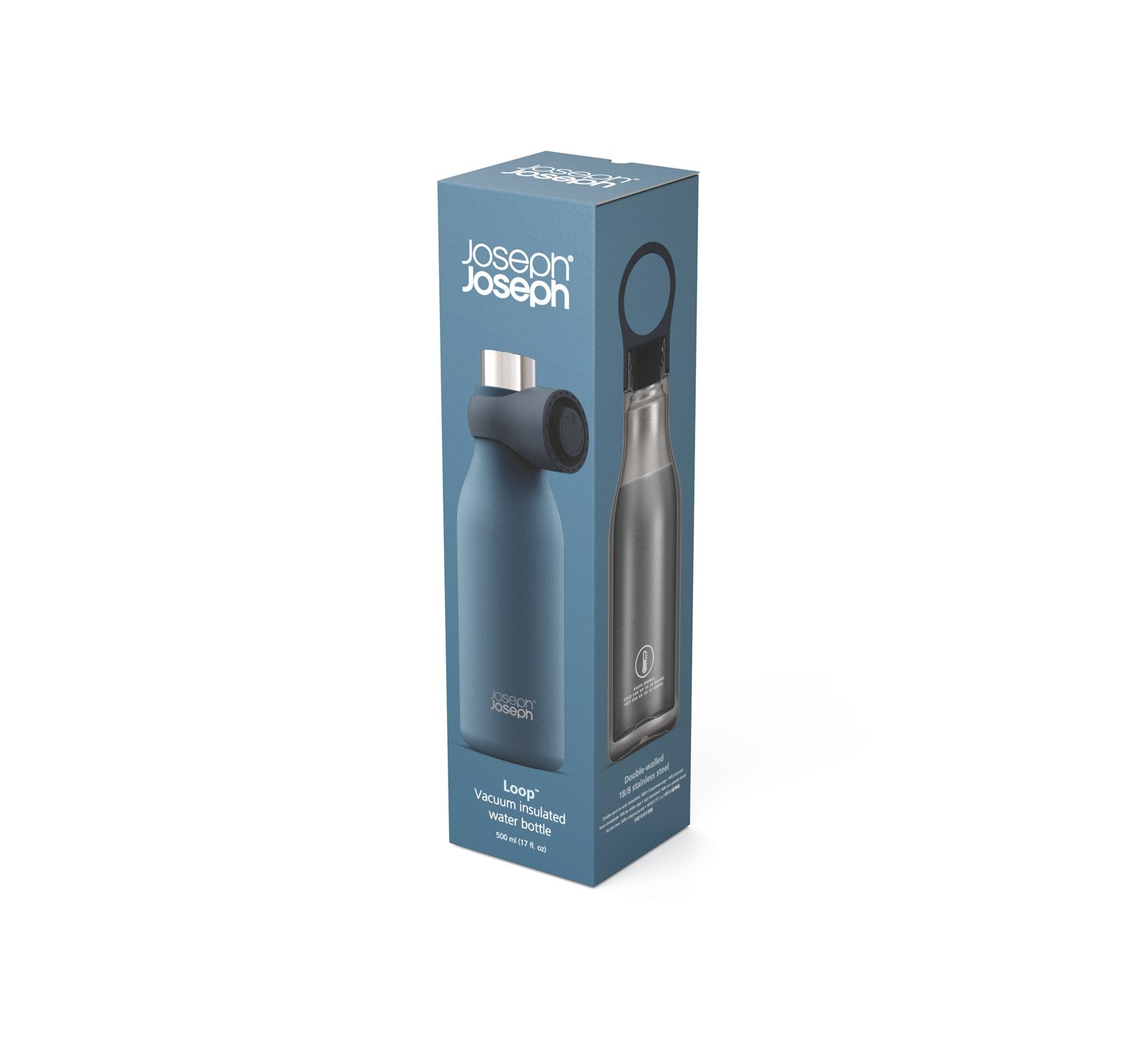 Entdecken Sie die praktische Loop Wasserflasche 500ml in Blau von Joseph Joseph – perfekt für unterwegs, umweltfreundlich und auslaufsicher!