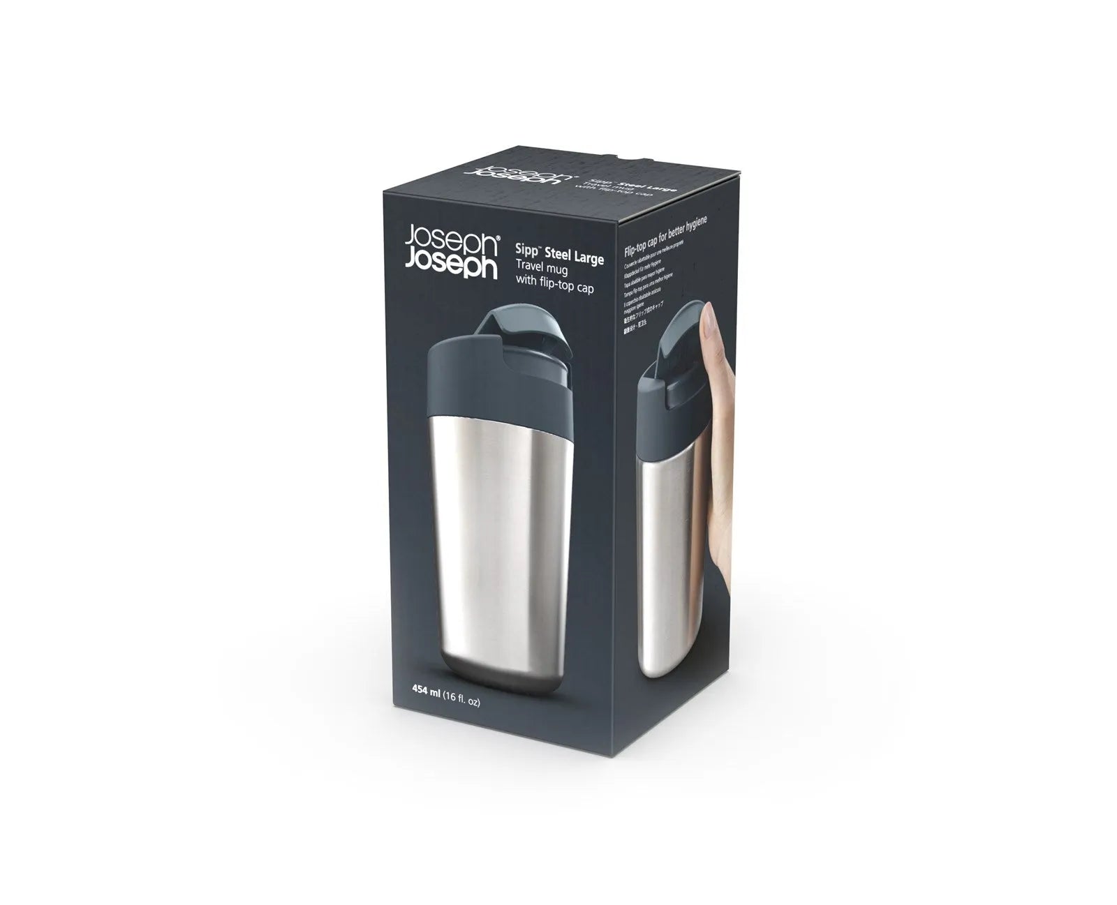Eleganter 454 ml Edelstahlbecher von Joseph Joseph für Reisen.