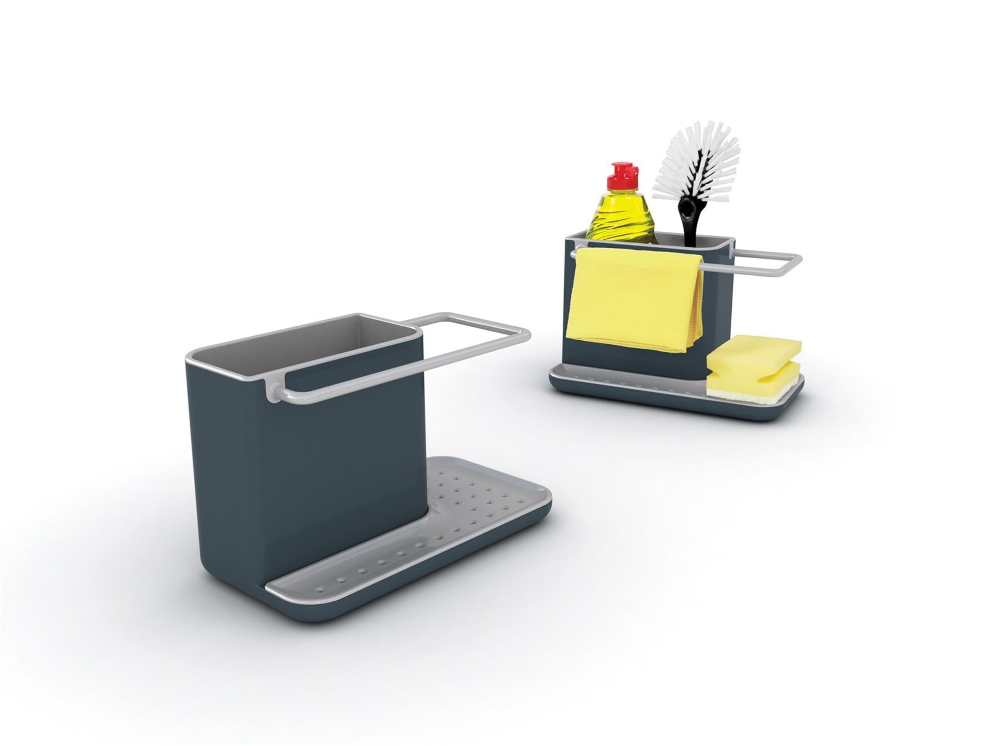 Praktischer Sink Caddy in Schwarz-Grau für stilvolle Spülorganisation.