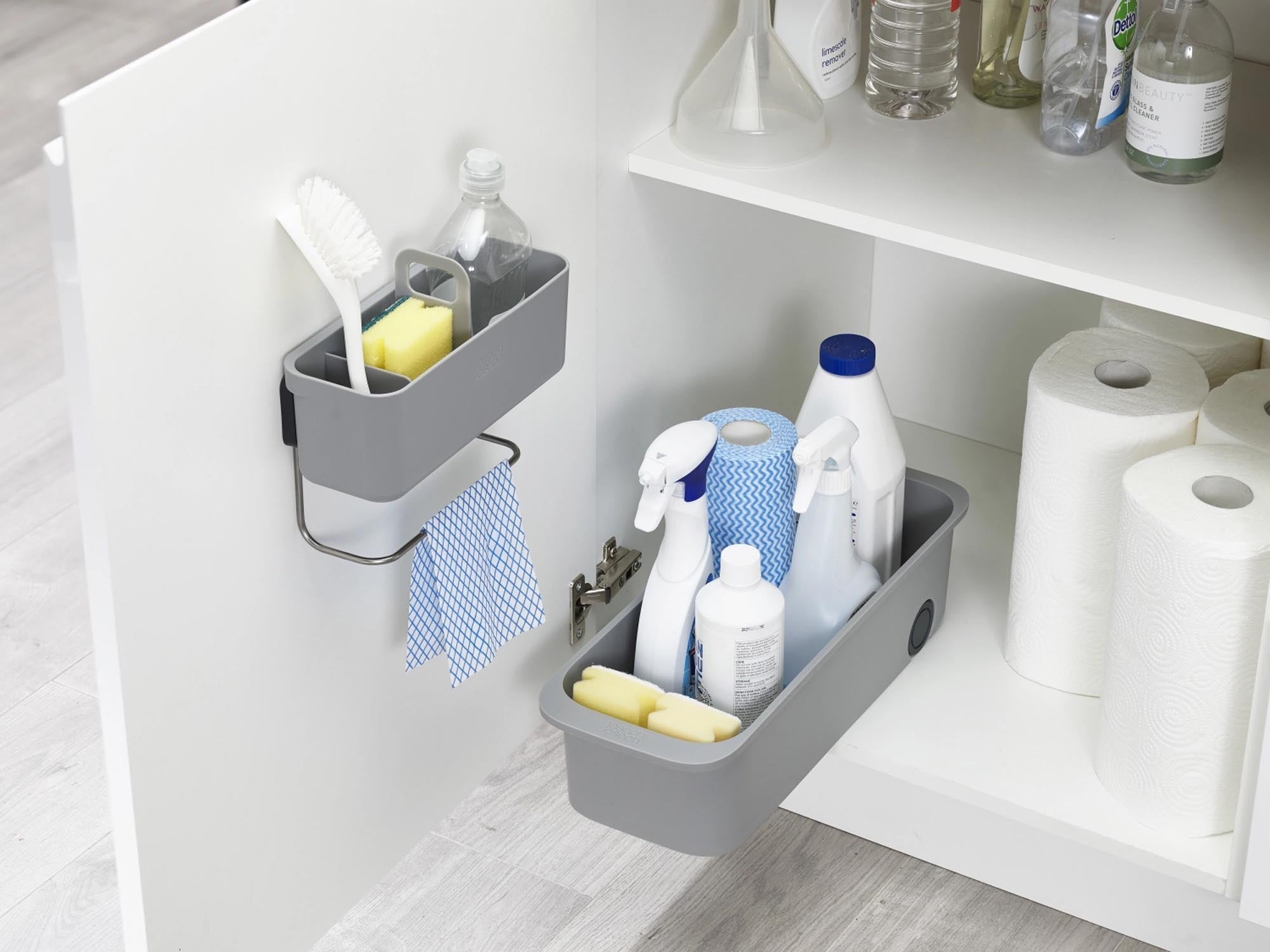 Innovativer Caddy für optimalen Stauraum in Küche und Bad.