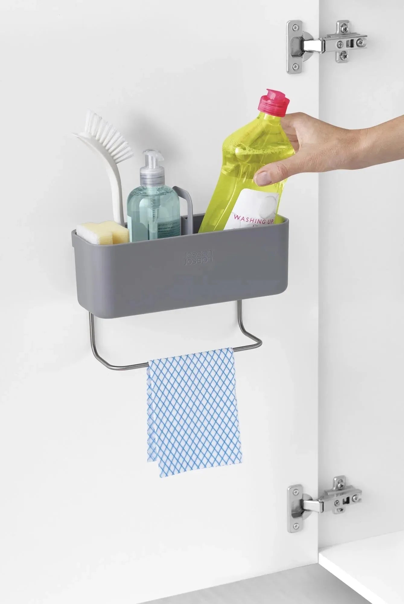 Platzsparender DoorStore Caddy: Perfekte Ordnung für Spülutensilien.