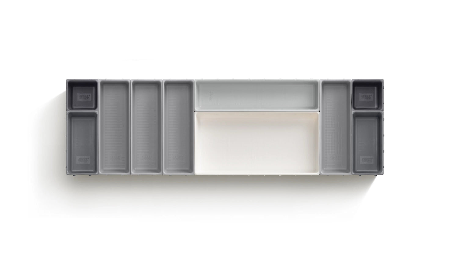 Praktisches 10-teiliges Organizer-Set von Joseph Joseph für Schubladen, ideal zur strukturierten Aufbewahrung von Besteck und Küchenutensilien.