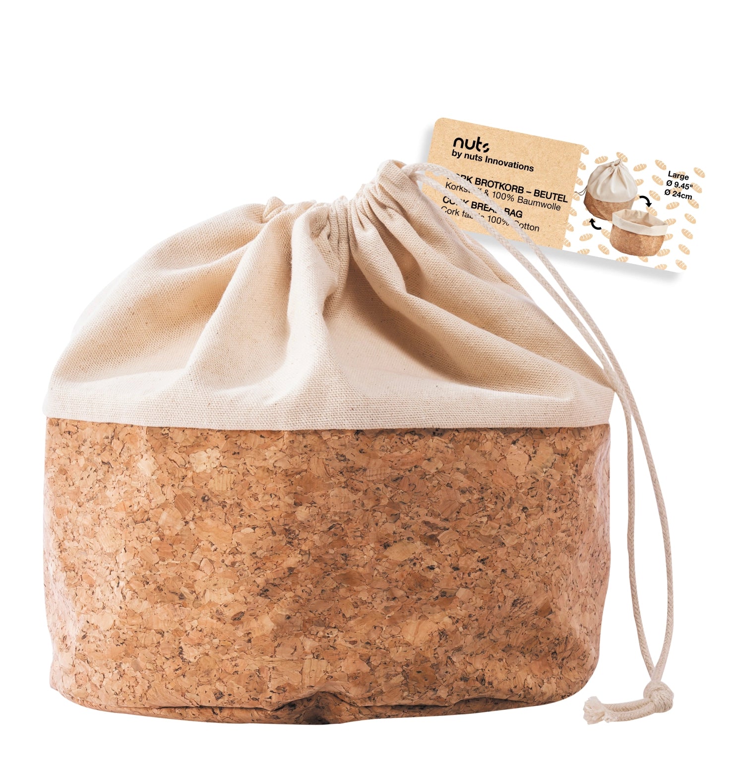 Brotbeutel mit Kordel, Baumwolle L, cork/beige, 24cm - KAQTU Design