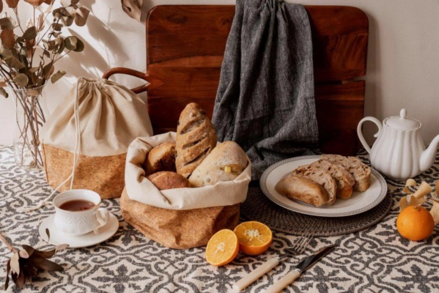 Brotbeutel mit Kordel, Baumwolle M, cork/beige, 20cm - KAQTU Design