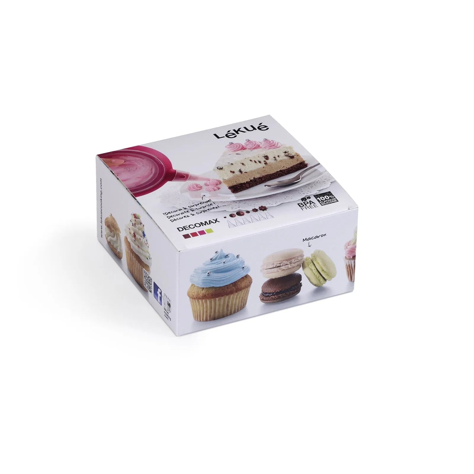 Lékué Decomax: Roter Spritzbeutel mit 6 Tüllen für kreative Desserts.