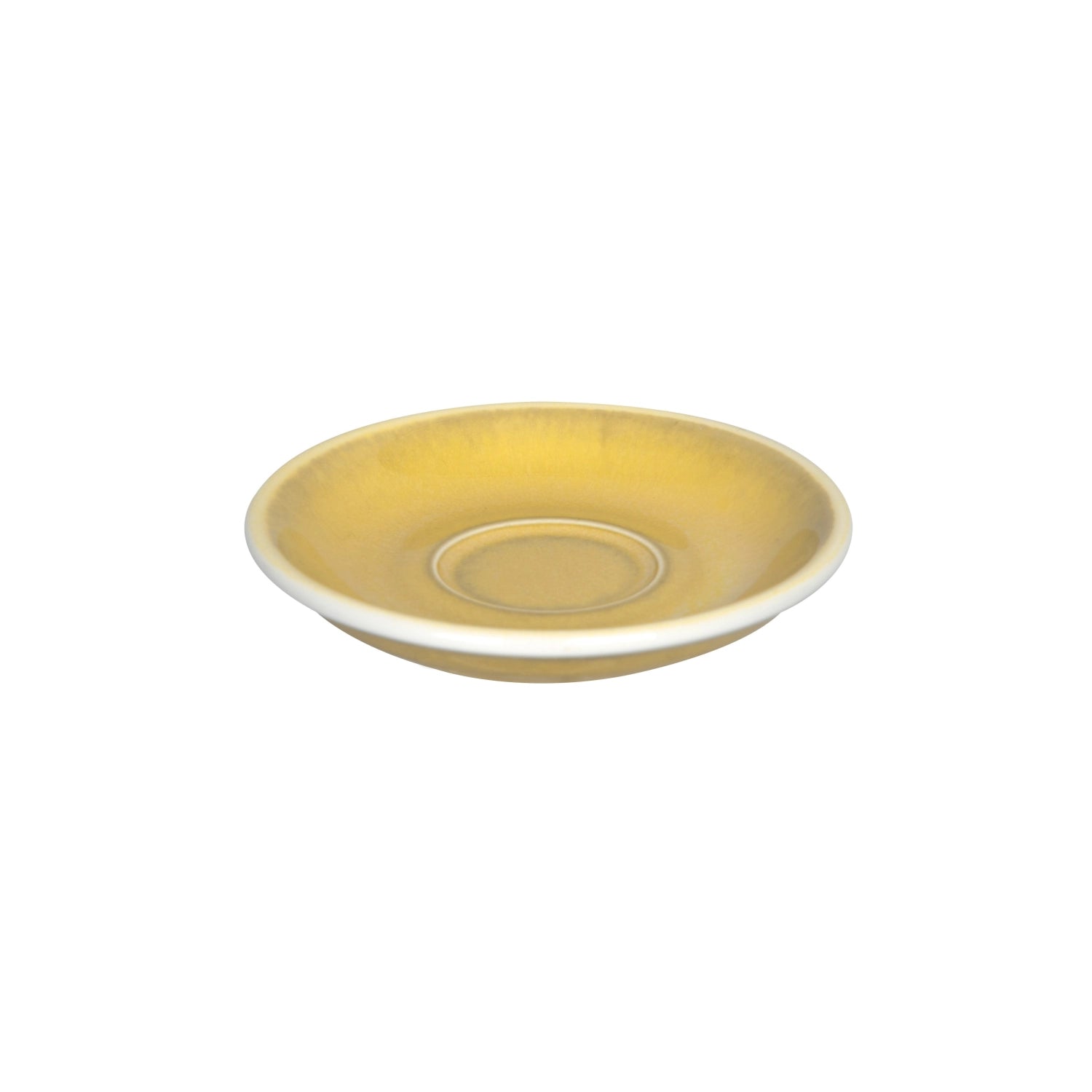 Weiße Egg Espresso Untertasse aus Porzellan mit schlichter, eleganter Form und glatter Oberfläche, präsentiert auf neutralem Hintergrund.