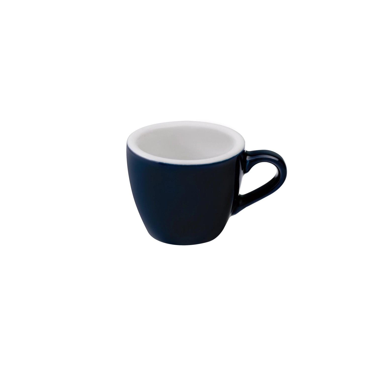 Keramiktasse in Eiform mit glänzender, cremeweißer Oberfläche und minimalistischem Design.