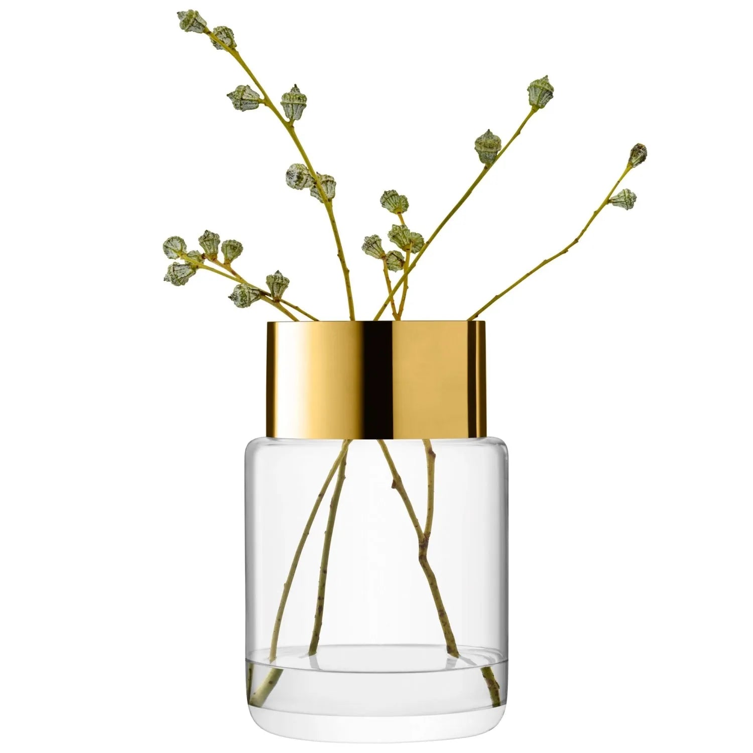 Stilvolle LSA Aurum Vase 30cm, klar, mit glänzendem Goldrand.