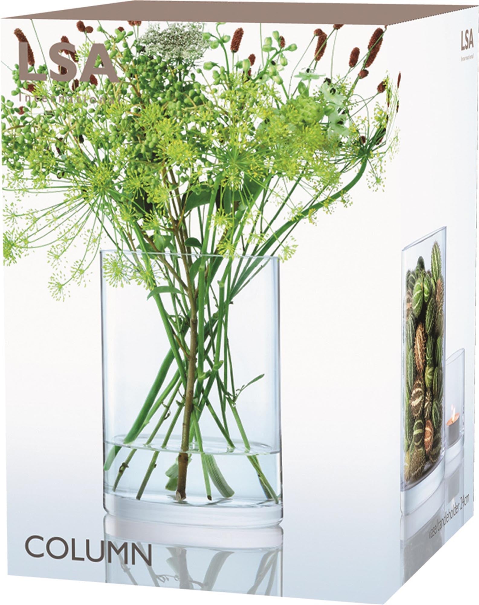 Stilvolle LSA Column Vase: Klarer Kerzenhalter, 24cm hoch, Ø17cm.