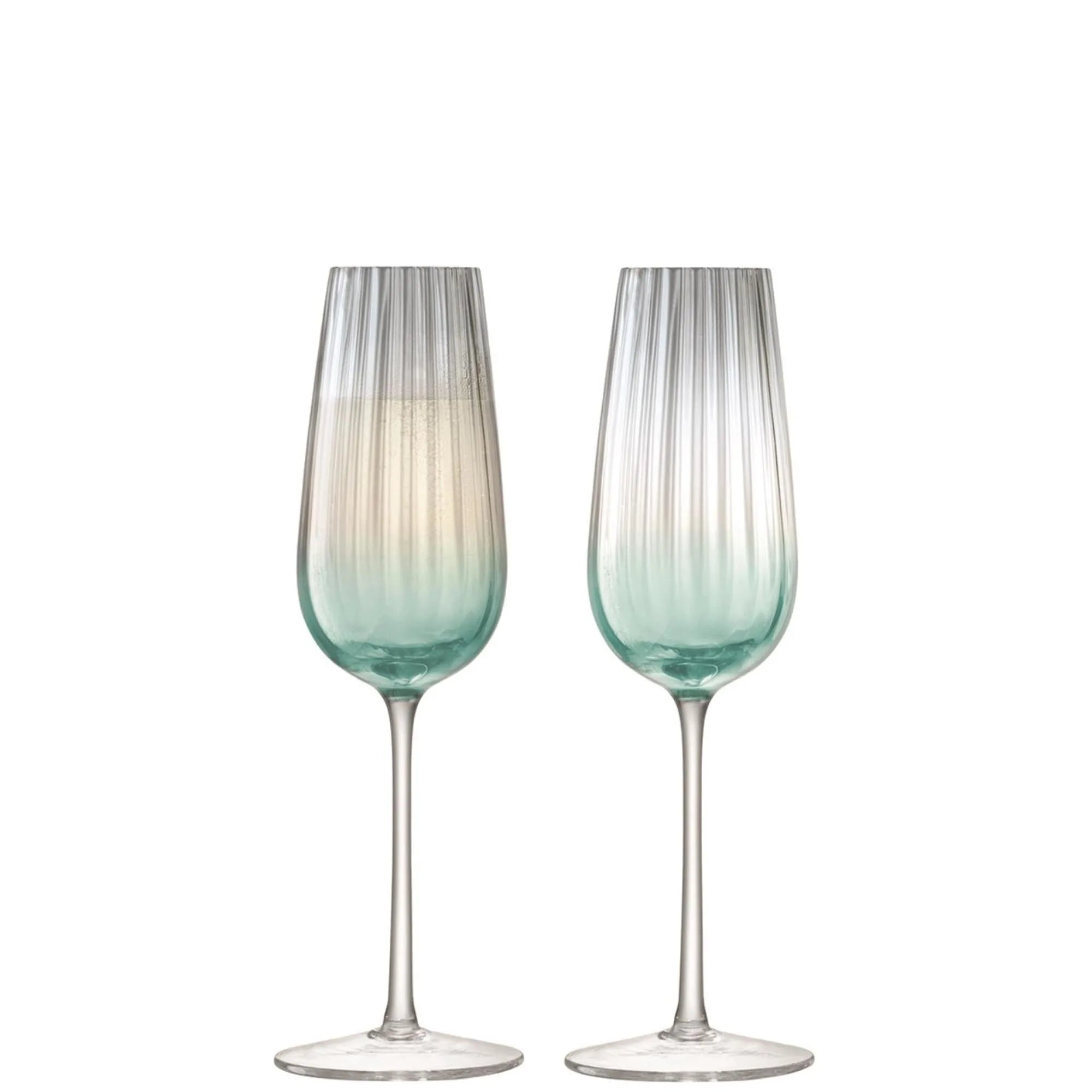 Elegantes 2er Set Dusk Sektflöten 250ml in Grün und Grau von LSA, aus feinstem Glas, ideal für prickelnde Anlässe.