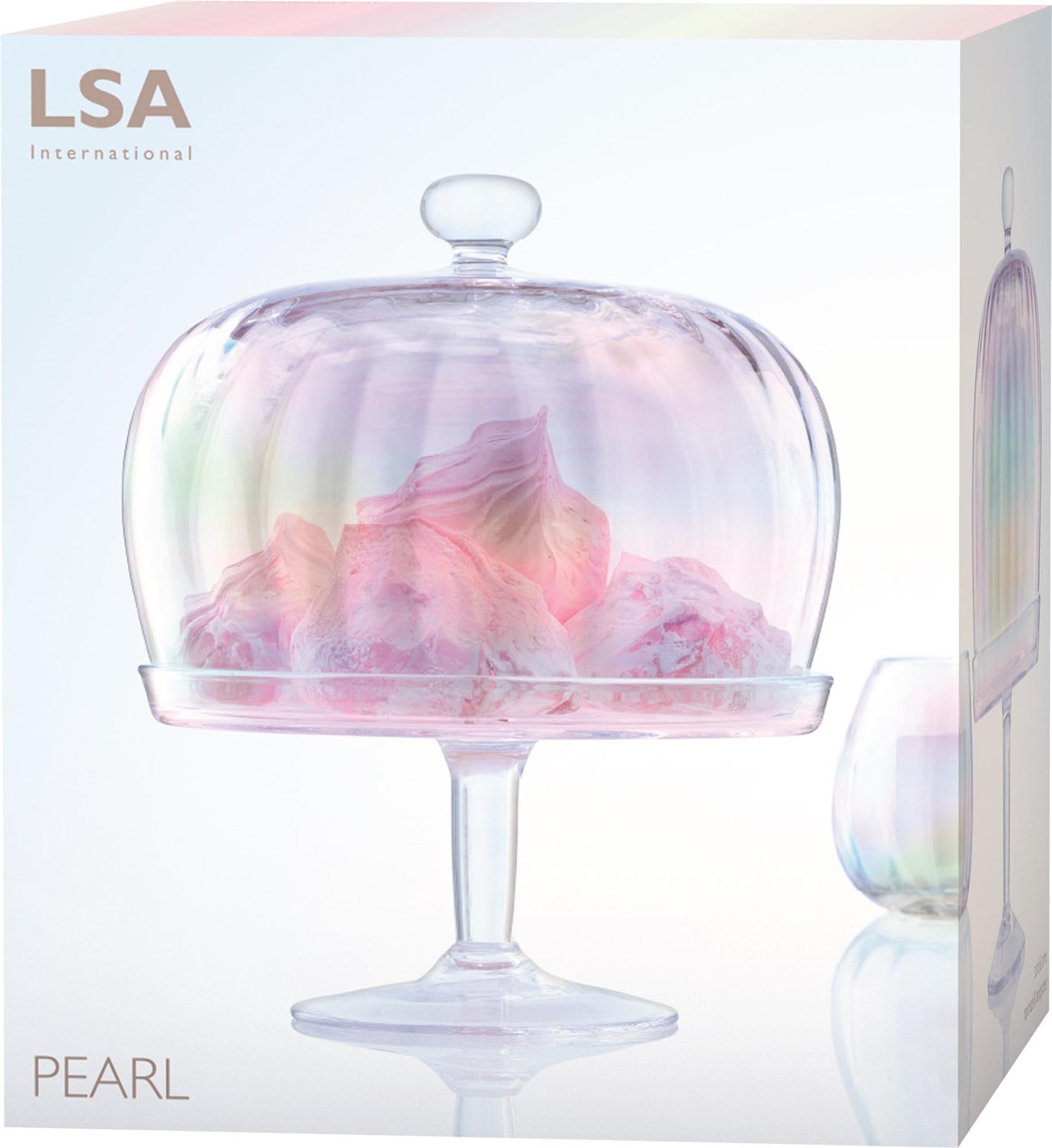 Stilvolle LSA Pearl Ständer Haube Ø27cm, H31cm: Hochwertiges Glas mit perlmuttartigem Glanz, ideal für die Präsentation von Torten und Gebäck.