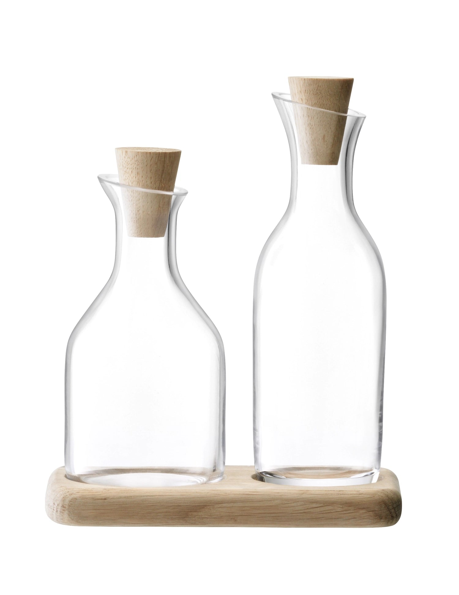 Serve vinegar/oil set with base made of oak wood L15cm - clear