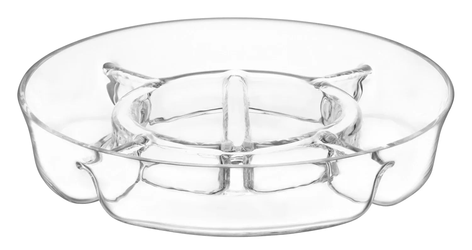 Elegante LSA Serve Multi-Servierplatte Ø35cm aus klarem Glas, ideal für Buffets und festliche Anlässe, spülmaschinenfest.
