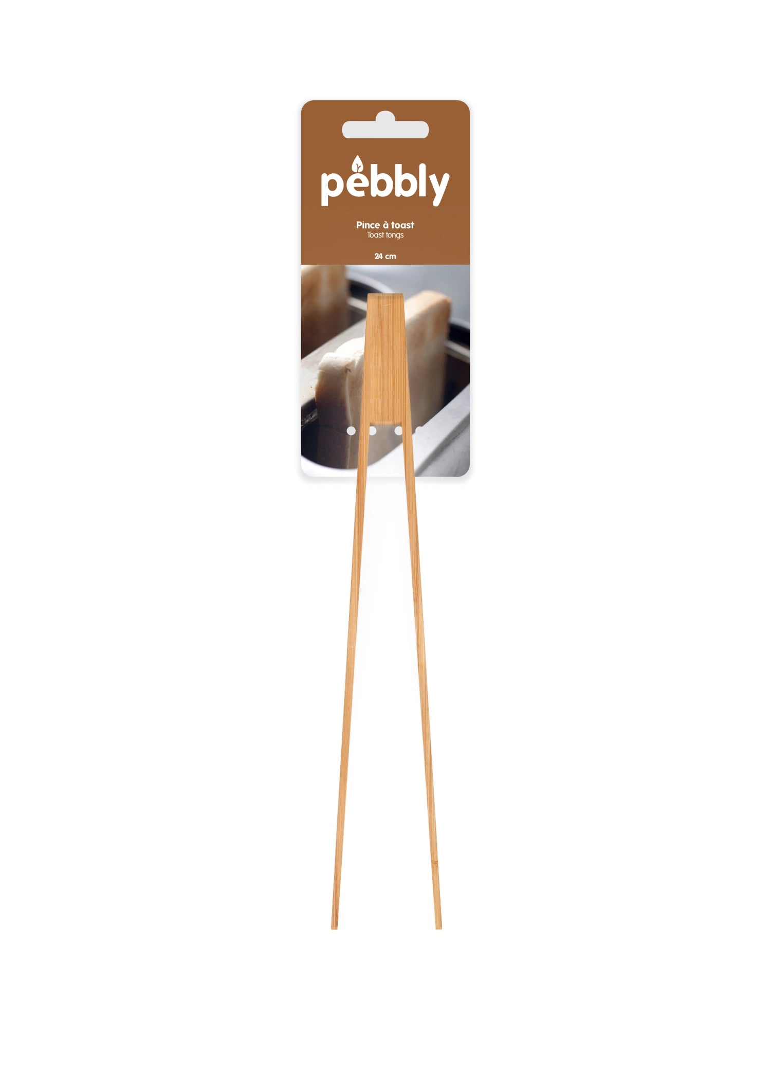 Stilvolle 24 cm lange Zange von Pebbly in natürlichem Look, ideal für Grillen und Küchenarbeiten, vereint Funktionalität und Ästhetik.