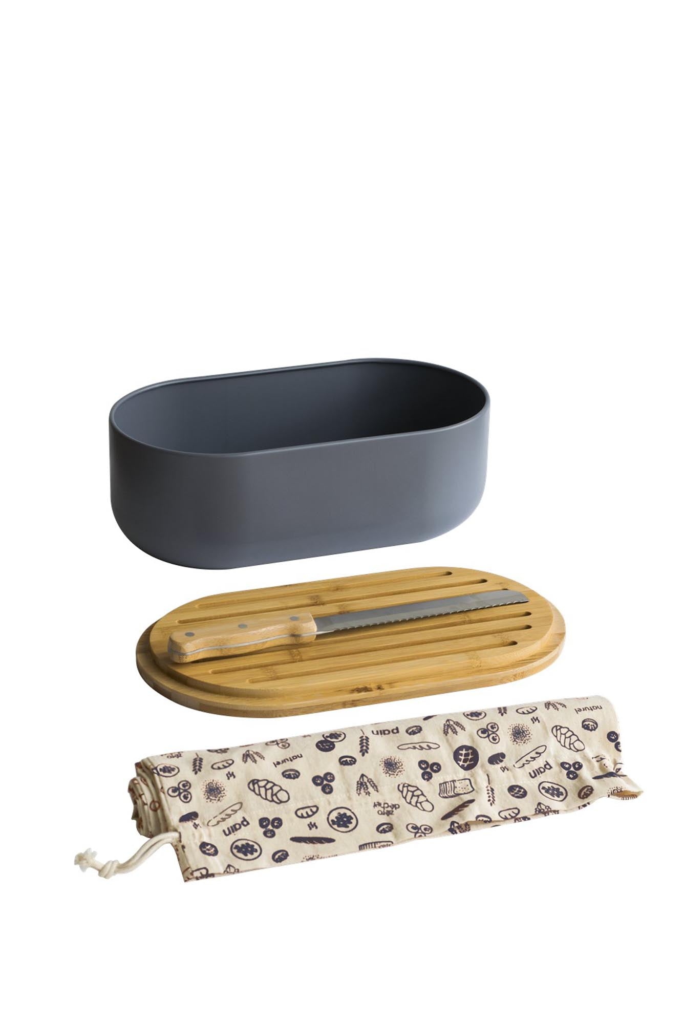 Pebbly Brotkasten-Set: Stilvolles Design mit praktischem Zubehör.