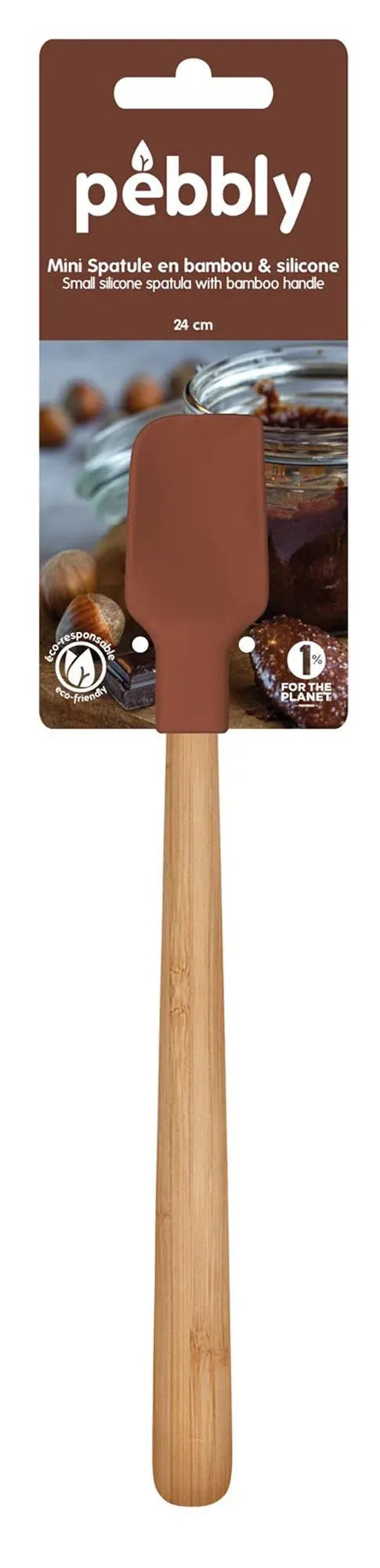Pebbly Mini Spachtel, 24cm, Schokolade: Ideal zum Backen, aus Bambus & Silikon, stilvoll, hitzebeständig, leicht zu reinigen.