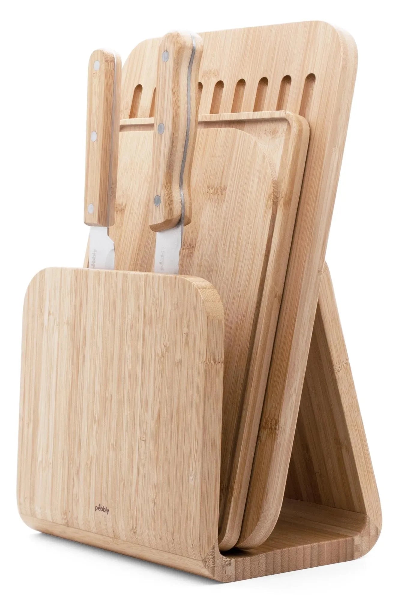 Elegantes 5tlg. Set: Bambusständer, Schneide- & Brotbrett, 2 Edelstahlmesser. Perfekt für frisches Brot täglich.
