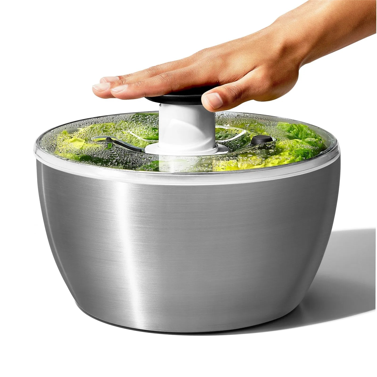 Hochwertige OXO Inox Salatschleuder für frischen, knackigen Salat.