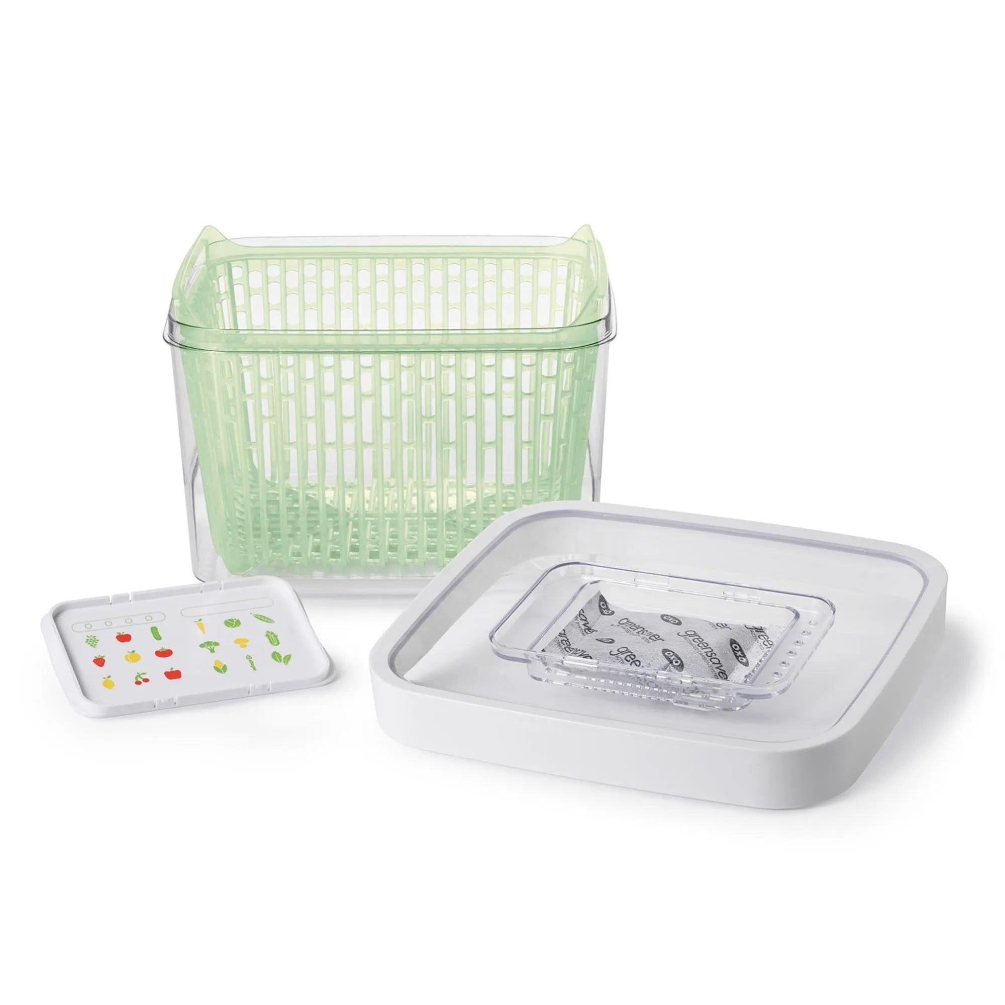 Der OXO Greensaver: Kompakter 22x19x15,4 cm Behälter mit Aktivkohlefilter für frische, knackige Lebensmittel. Luftdicht, langlebig, leicht zu reinigen.