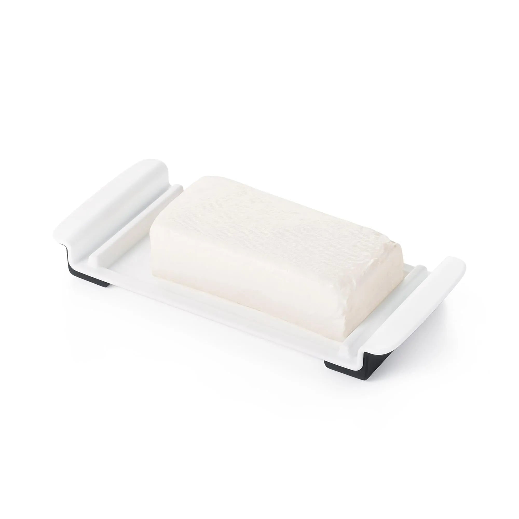 Elegante OXO Butterdose, 250g, weiß, mit rutschfestem Griff.