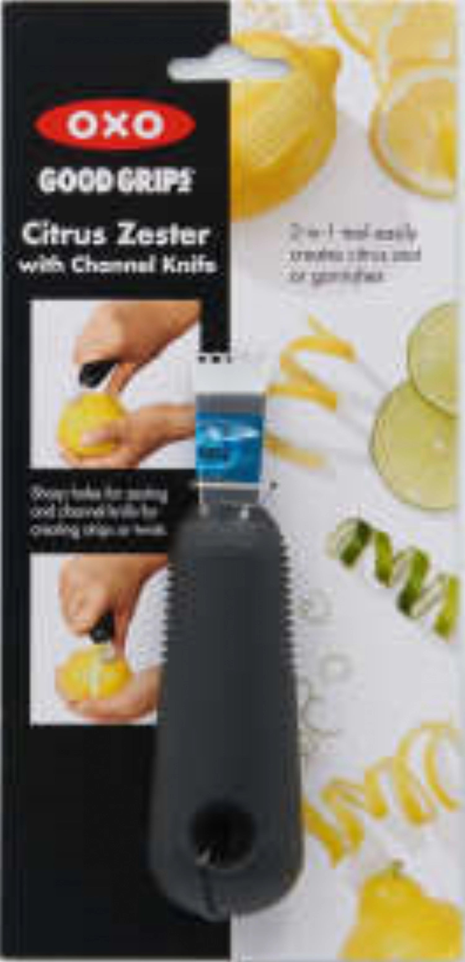 Der OXO Good Grips Zester Schäler vereint ergonomisches Design mit scharfen Klingen, perfekt für müheloses Zesten und Schälen von Lebensmitteln.