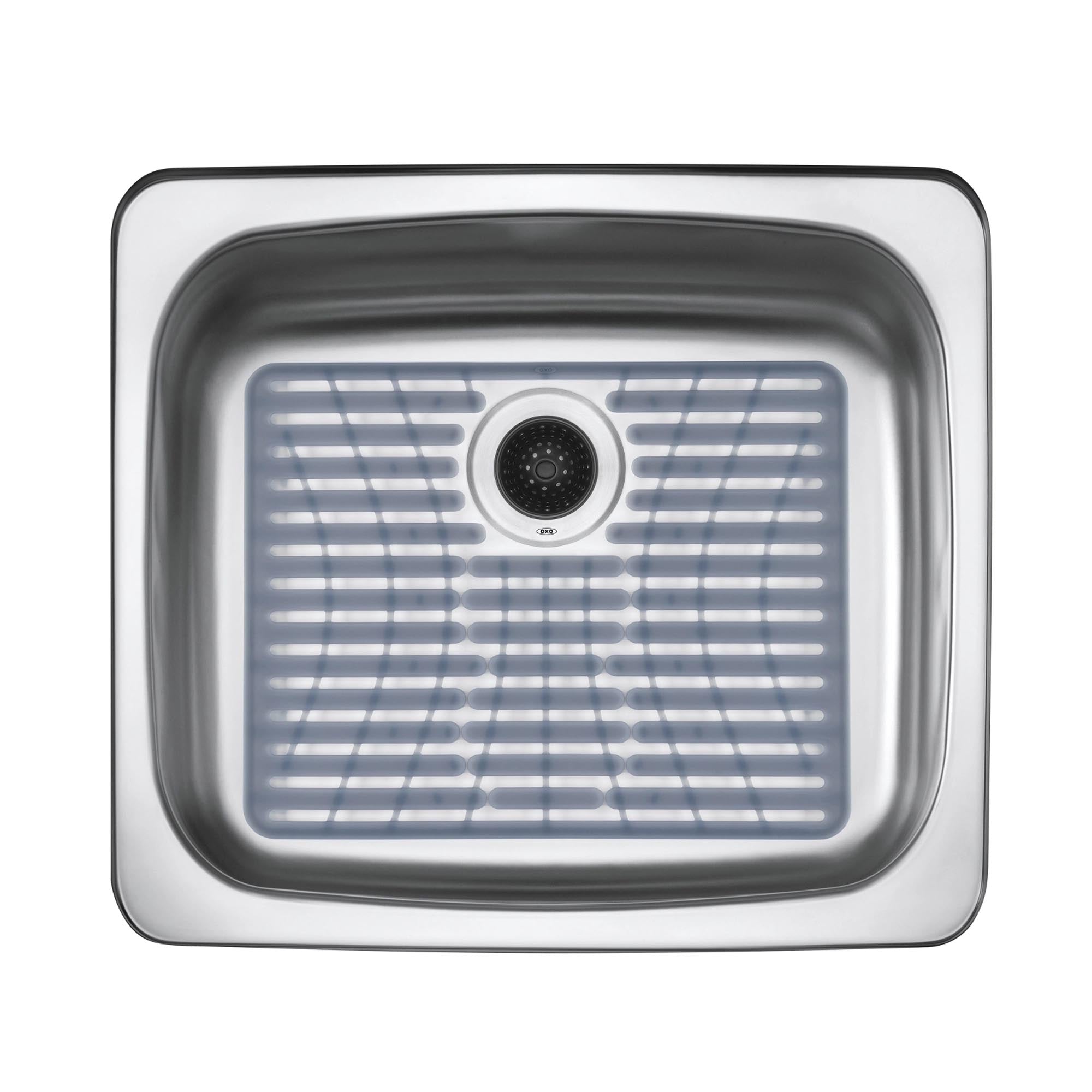 Grosse graue OXO Silikonmatte 43x32 cm für Spülbeckenschutz.