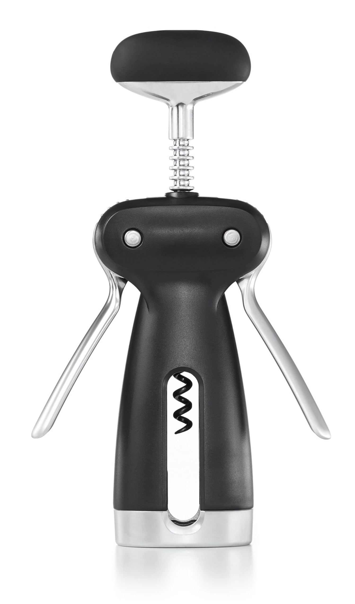 Der OXO Good Grips Korkenzieher aus Stahl mit integriertem Folienschneider bietet müheloses Entkorken und modernes Design in Schwarz.