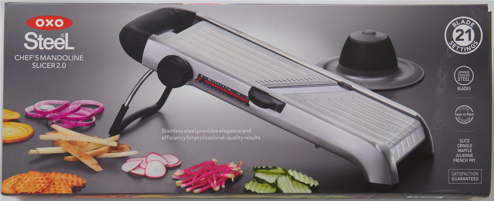 Die OXO Chef Mandoline 2.0: Perfekt für präzises Schneiden von Obst, Gemüse und Käse. Langlebig, benutzerfreundlich und stabil für müheloses Arbeiten.