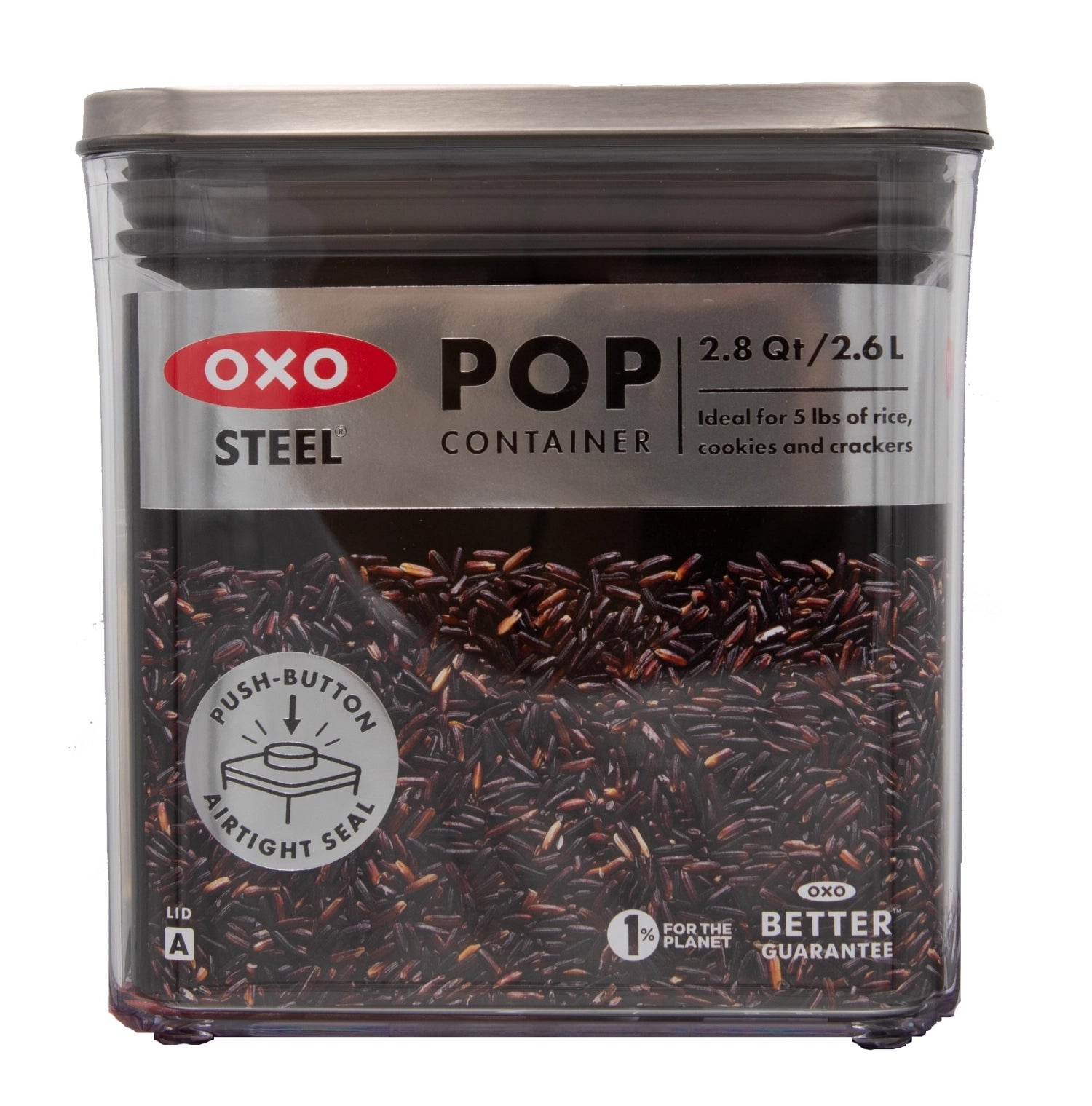 Buone impugnature contenitore pop in acciaio, quadrato, piccolo, 2.6L