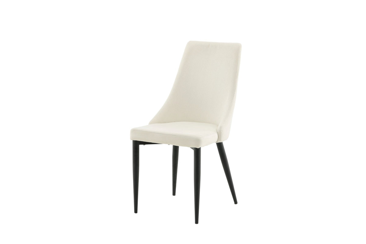 Leone Stuhl von Venture Home, Sitzfläche in Weiss aus Polyester-Cord-Stoff, schwarze Stahlbeine, hohe Rückenlehne, klassisches Design