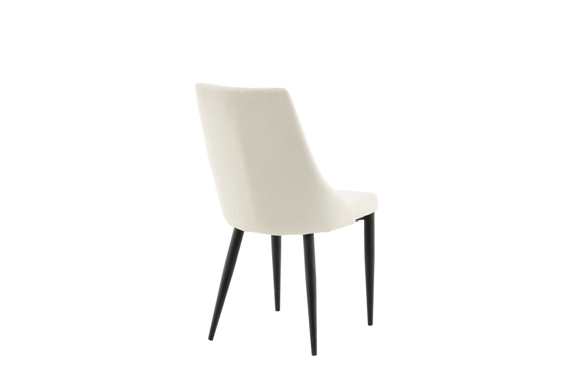 Leone Stuhl von Venture Home, Sitzfläche in Weiss aus Polyester-Cord-Stoff, schwarze Stahlbeine, hohe Rückenlehne, klassisches Design
