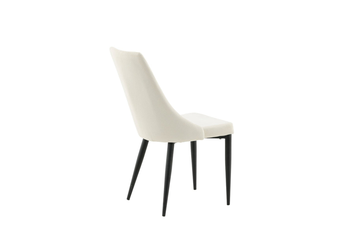 Leone Stuhl von Venture Home, Sitzfläche in Weiss aus Polyester-Cord-Stoff, schwarze Stahlbeine, hohe Rückenlehne, klassisches Design