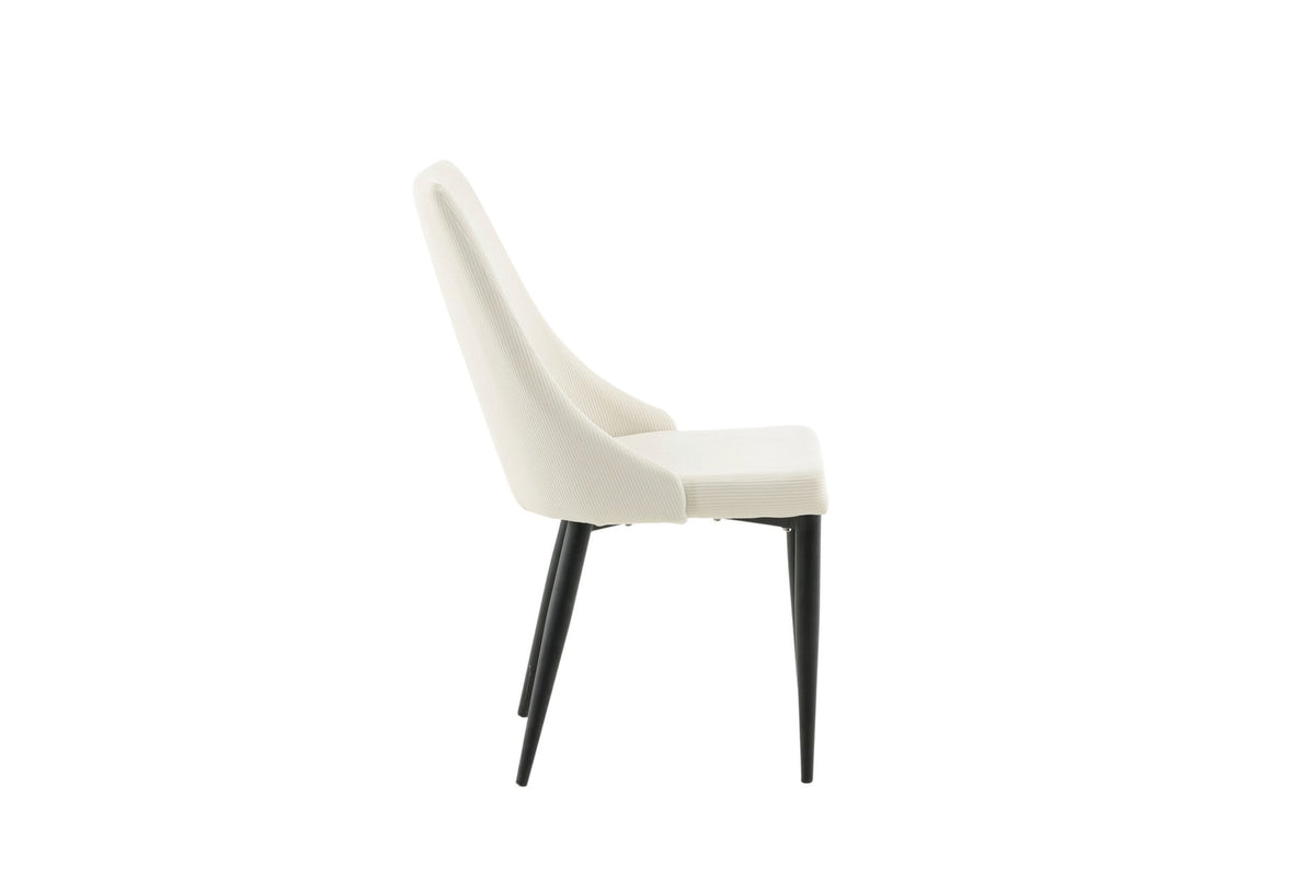Leone Stuhl von Venture Home, Sitzfläche in Weiss aus Polyester-Cord-Stoff, schwarze Stahlbeine, hohe Rückenlehne, klassisches Design