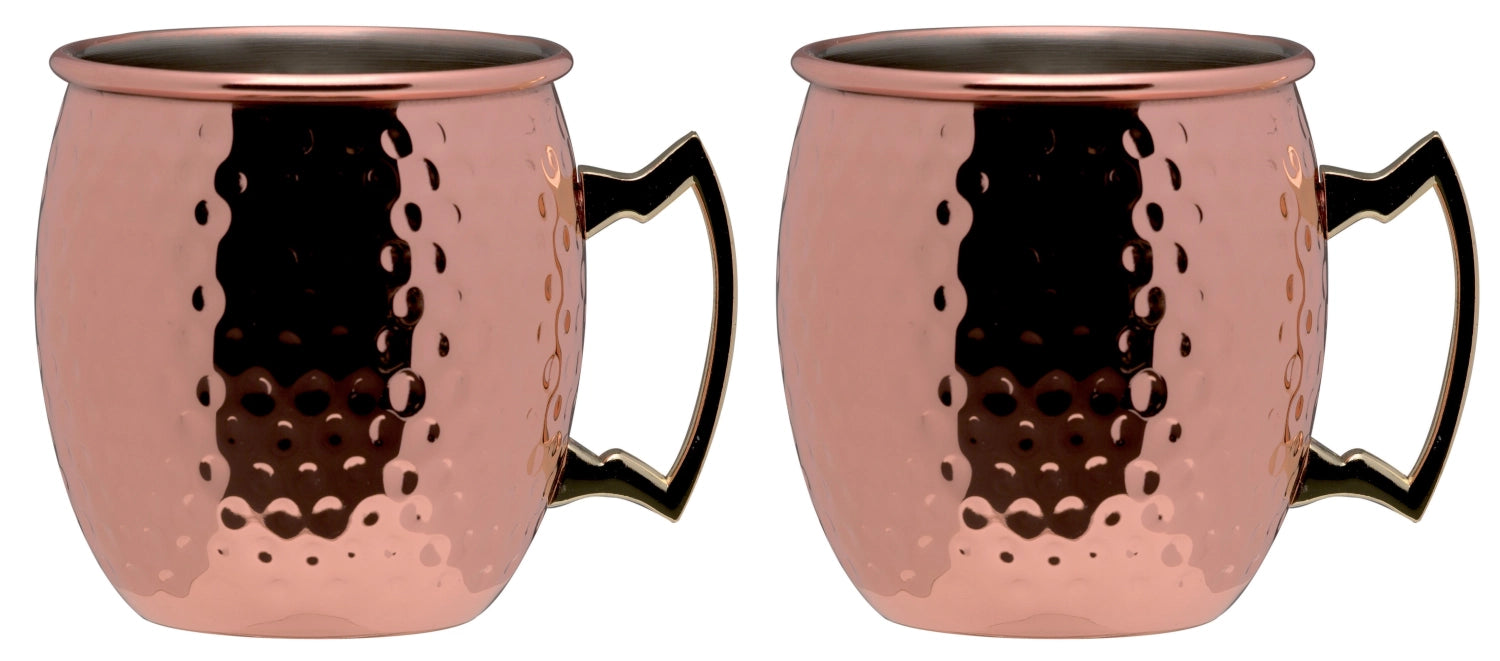 Stilvolles 2er Set Kupferbecher im Hammerschlag-Design von Piazza, perfekt für Moscow Mule Cocktails und festliche Anlässe.