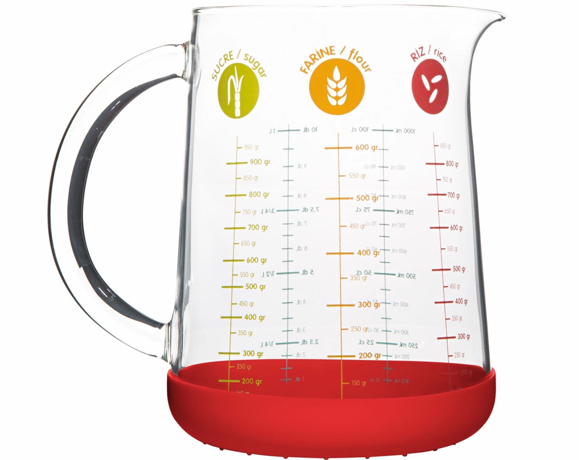 Pebbly Messbecher mit Silikonboden 1L Rot