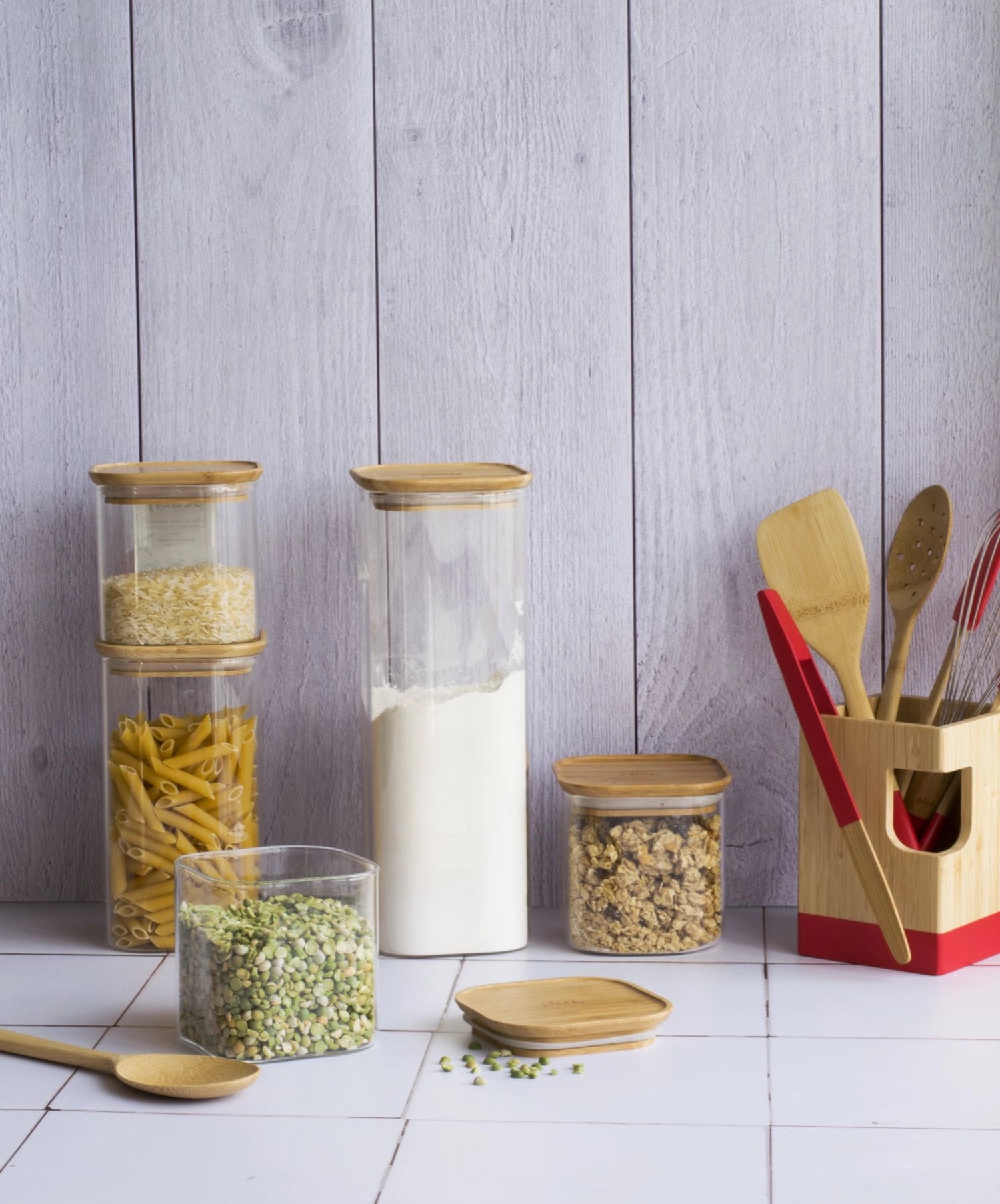 Pebbly Vorratsglas m. Bambusd., 800ml, 11x11x11cm