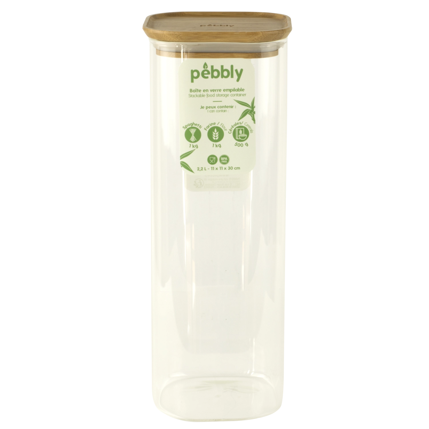 Pebbly Vorratsglas mit Bambusd., 2.2 l, 11x11x30cm